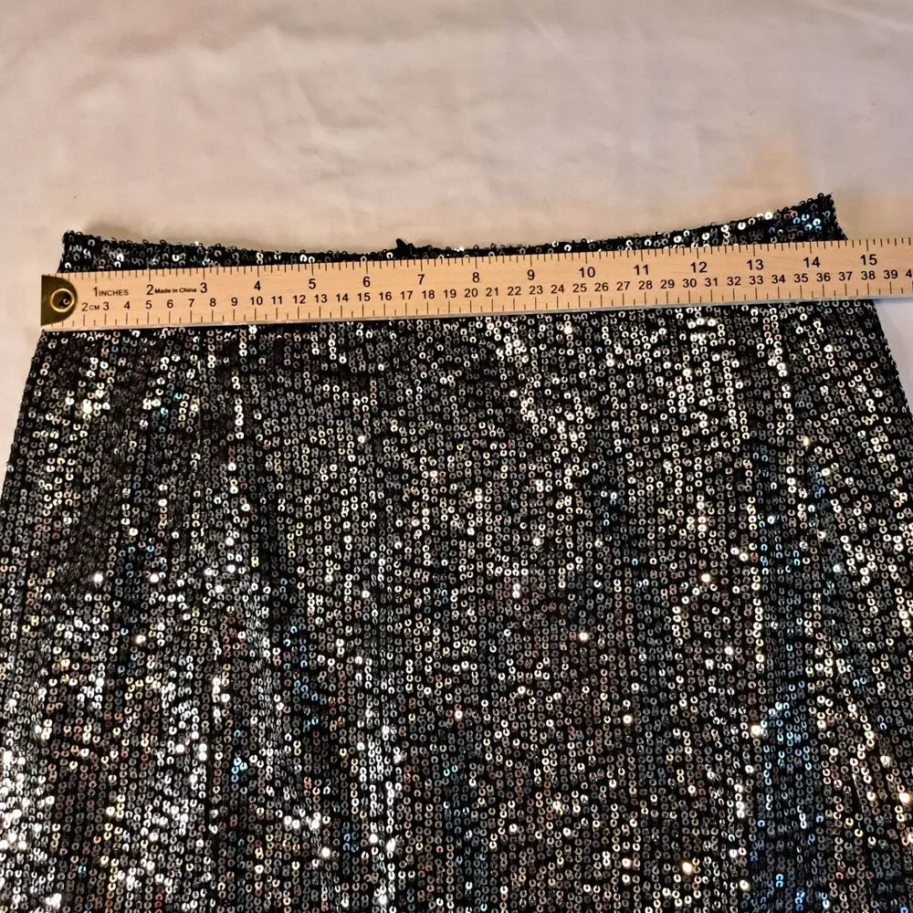 Audrey 3+1 NWT Blk Silver Sequin Mini Skirt Sz M Party Festival Festive Glam Fun